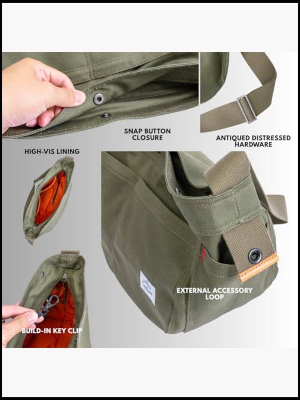 Canvas Crescent Hobo Crossbody Bag Durable Heavy-Duty Messenger Shoulder Bag - Picture 5 of 7